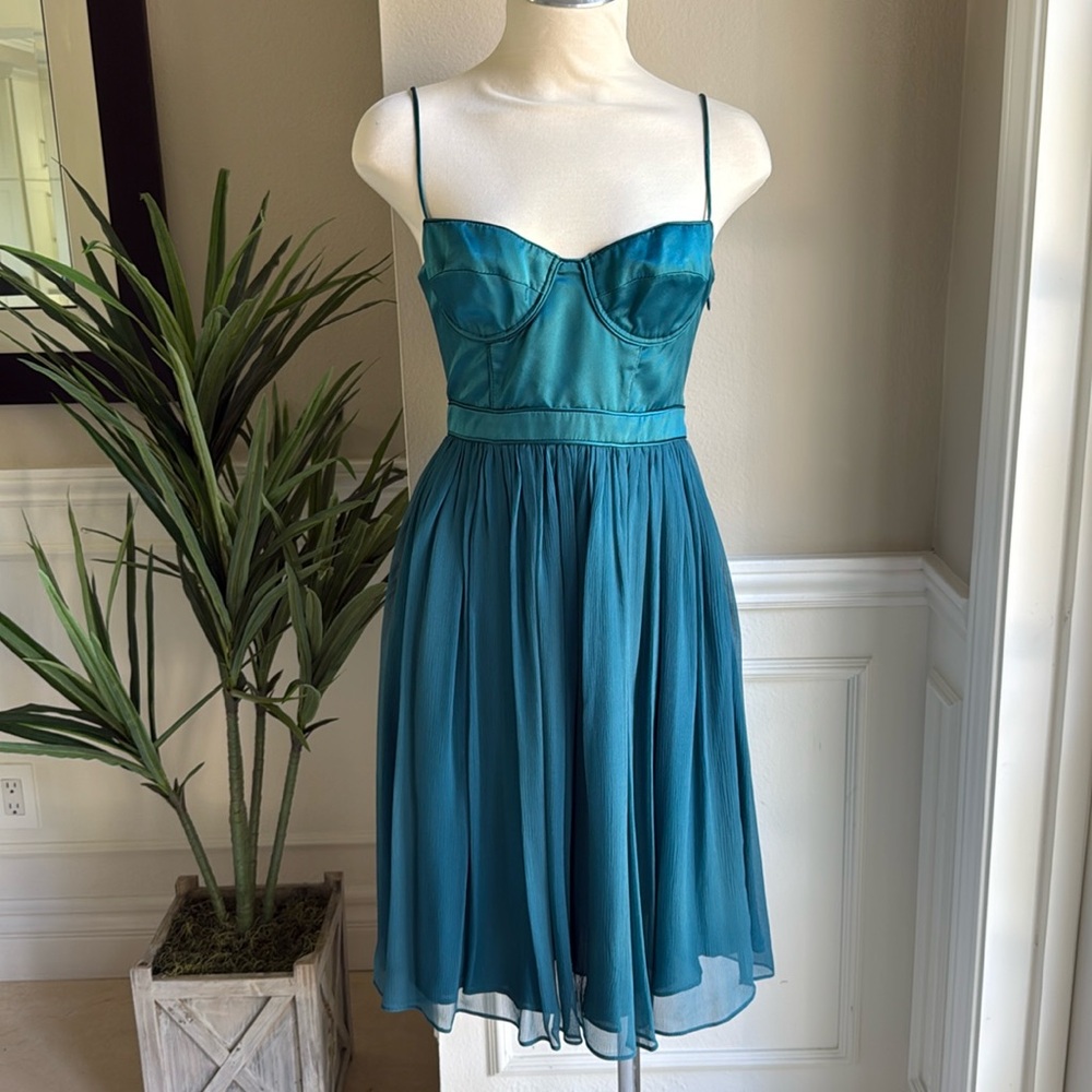NEW Ingwa Melero Silk Corset Chiffon Dress in Emerald in XS M S